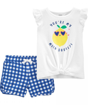 Moda Infantil Feminino - Conjunto 2 Peças - Blusa Short Xadrez