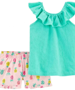 Moda Infantil Feminino - Conjunto 2 Peças Blusa de Babado com Short de Abacaxi
